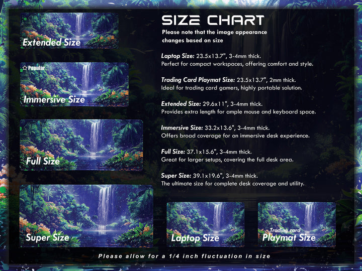 Paradise Falls Design 3, Desk Pad, Wide Mouse Pad, Twilight Jungle Ambiance, Serene Waterfall, Floral Harmony
