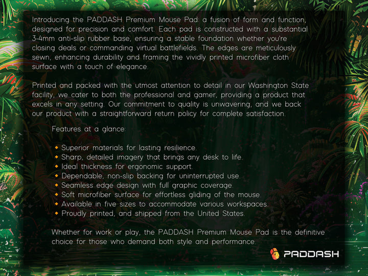 Paradise Falls Design 4, Desk Pad, Wide Mouse Pad, Radiant Jungle Falls, Emerald Glow, Blossom Spectacle