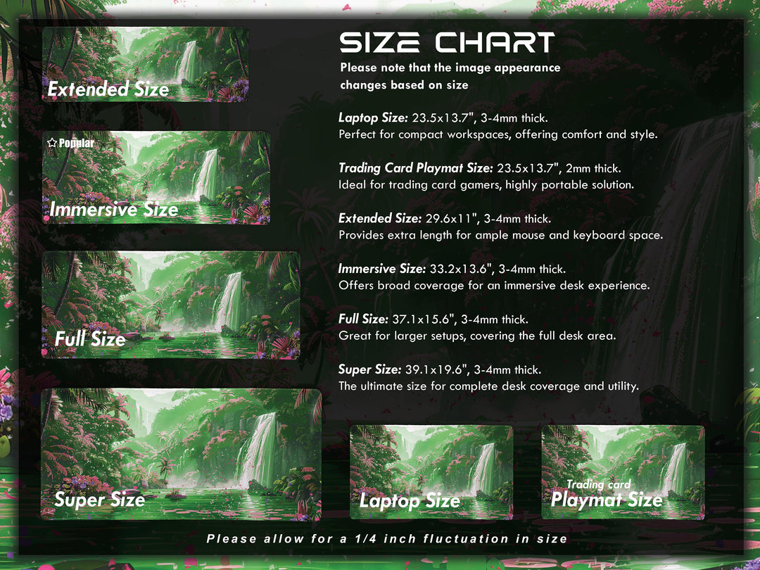 Paradise Falls Design 5, Desk Pad, Wide Mouse Pad, Misty Waterfall Garden, Pink Dawn, Verdant Canopy