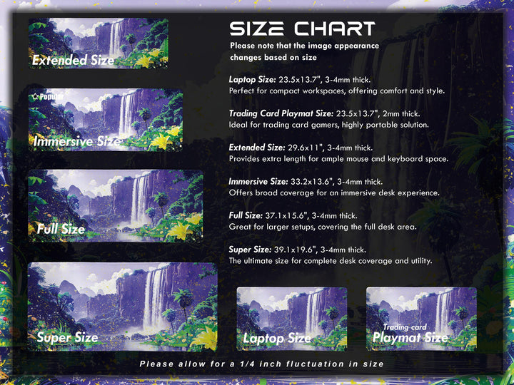 Paradise Falls Design 6, Desk Pad, Wide Mouse Pad, Majestic Falls Canopy, Twilight Bloom, Exotic Retreat