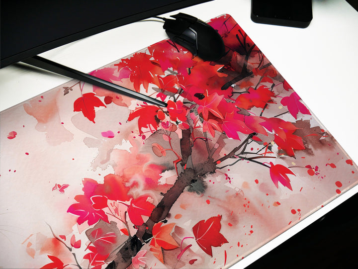 Autumn Slumber Design 2, Desk Pad, Mouse Pad, Desk Mat, Crimson Whispers, Feline Grace, Nature's Muse