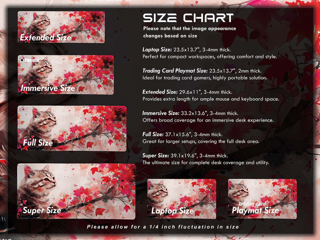 Autumn Slumber Design 2, Desk Pad, Mouse Pad, Desk Mat, Crimson Whispers, Feline Grace, Nature's Muse