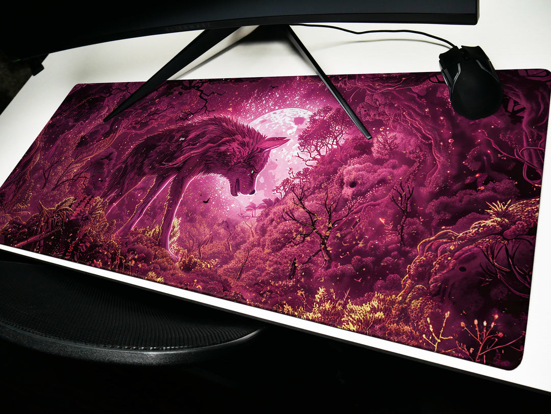 Dream Weaver Design 2, Desk Pad, Mouse Pad, Desk Mat, Mystical Forest, Moonlit Silhouette, Enchanted Wilderness, Majestic Beast