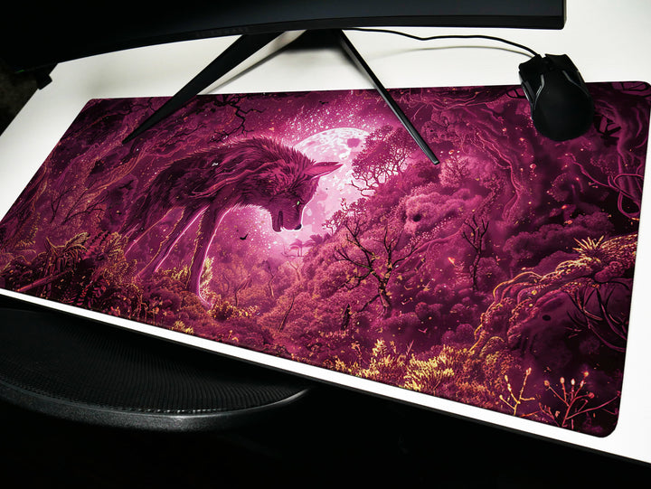 Dream Weaver Design 2, Desk Pad, Mouse Pad, Desk Mat, Mystical Forest, Moonlit Silhouette, Enchanted Wilderness, Majestic Beast