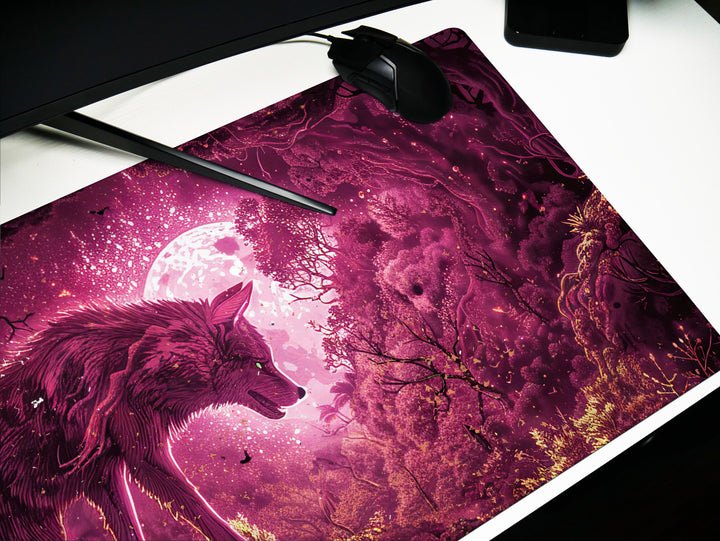 Dream Weaver Design 2, Desk Pad, Mouse Pad, Desk Mat, Mystical Forest, Moonlit Silhouette, Enchanted Wilderness, Majestic Beast