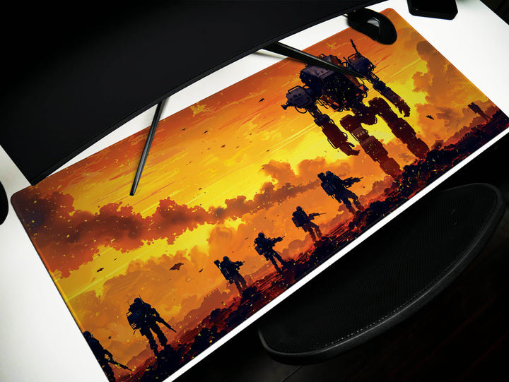 Celestial Mech Design 6, Desk Pad, Dusk Vanguard, Sunset Armada, Warrior's Silhouette