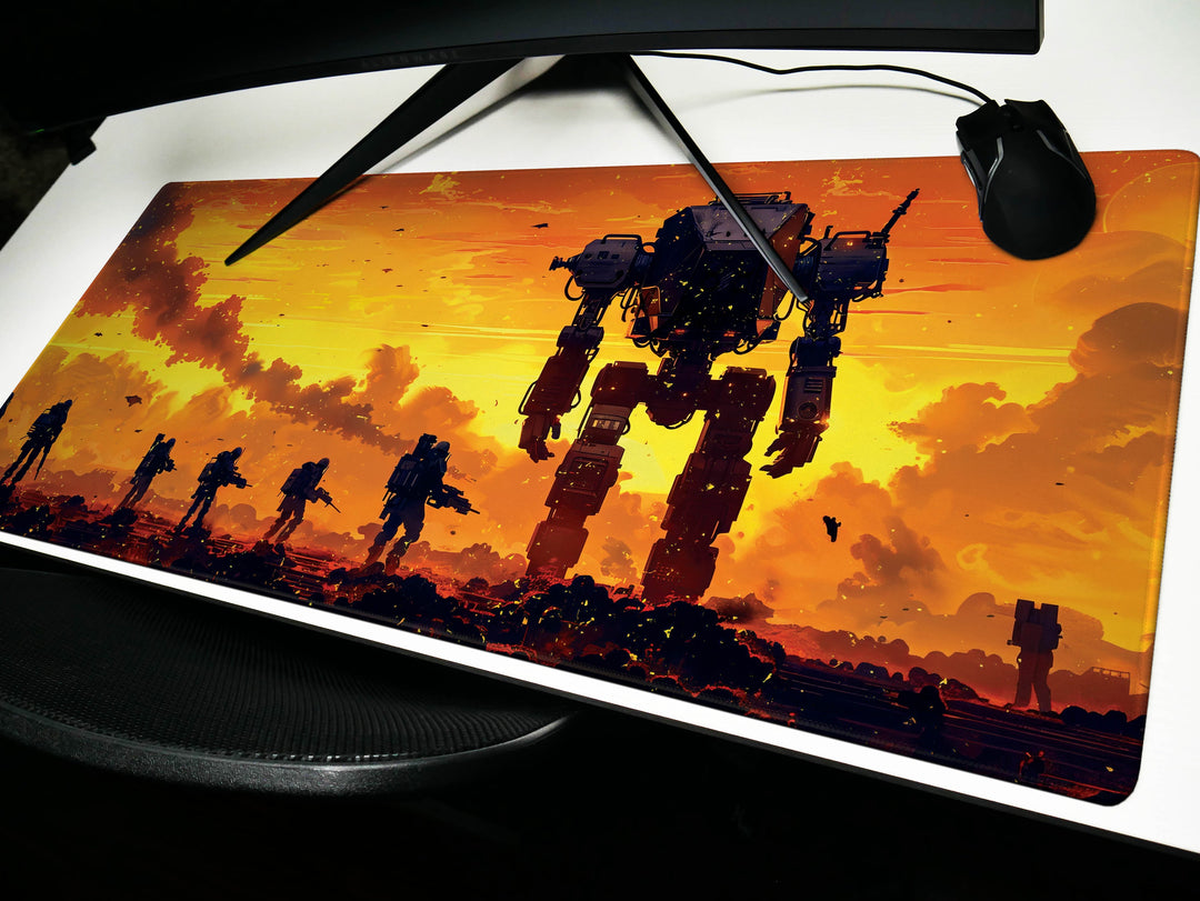Celestial Mech Design 6, Desk Pad, Dusk Vanguard, Sunset Armada, Warrior's Silhouette