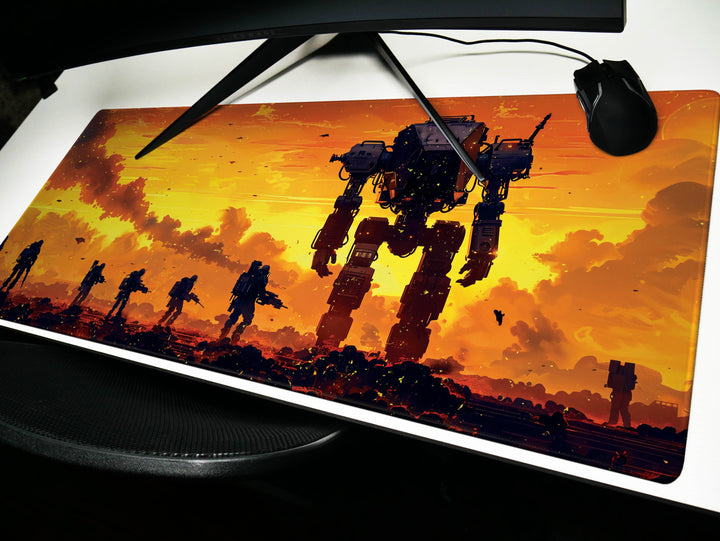 Celestial Mech Design 6, Desk Pad, Dusk Vanguard, Sunset Armada, Warrior's Silhouette