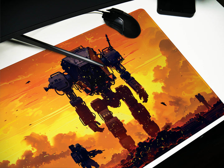 Celestial Mech Design 6, Desk Pad, Dusk Vanguard, Sunset Armada, Warrior's Silhouette