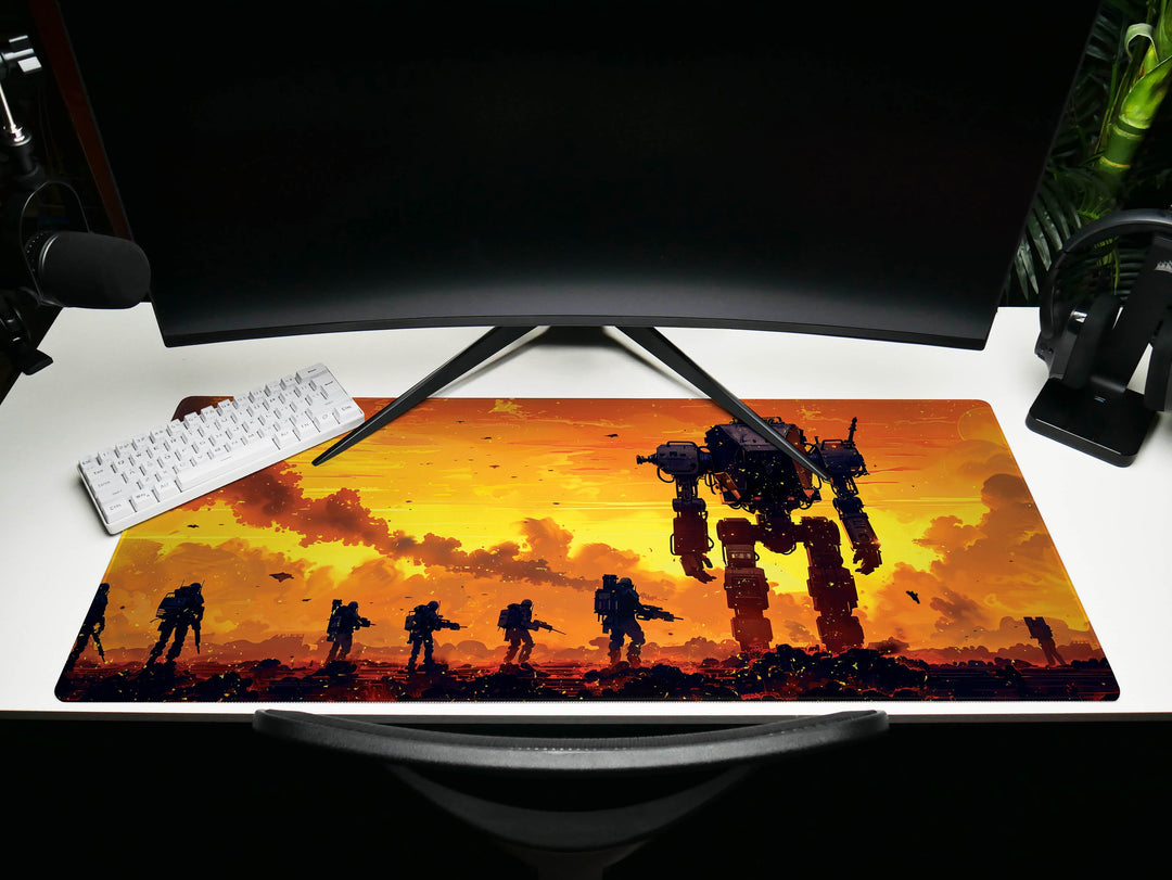 Celestial Mech Design 6, Desk Pad, Dusk Vanguard, Sunset Armada, Warrior's Silhouette