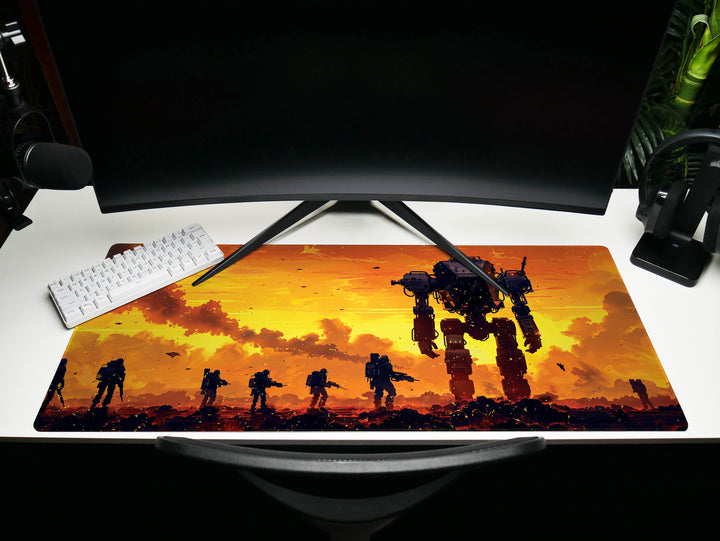 Celestial Mech Design 6, Desk Pad, Dusk Vanguard, Sunset Armada, Warrior's Silhouette