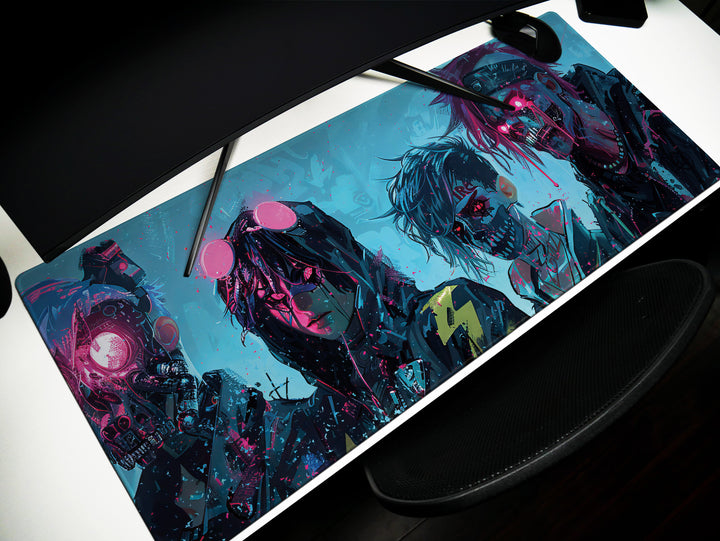 Cyber Vanguard Design 1, Desk Pad, Mouse Pad, Desk Mat, Futuristic Rebellion, Neon Glow, Tech Warriors