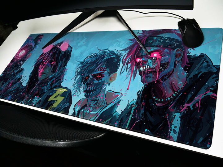 Cyber Vanguard Design 1, Desk Pad, Mouse Pad, Desk Mat, Futuristic Rebellion, Neon Glow, Tech Warriors
