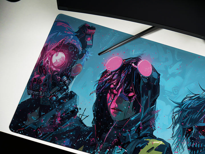 Cyber Vanguard Design 1, Desk Pad, Mouse Pad, Desk Mat, Futuristic Rebellion, Neon Glow, Tech Warriors