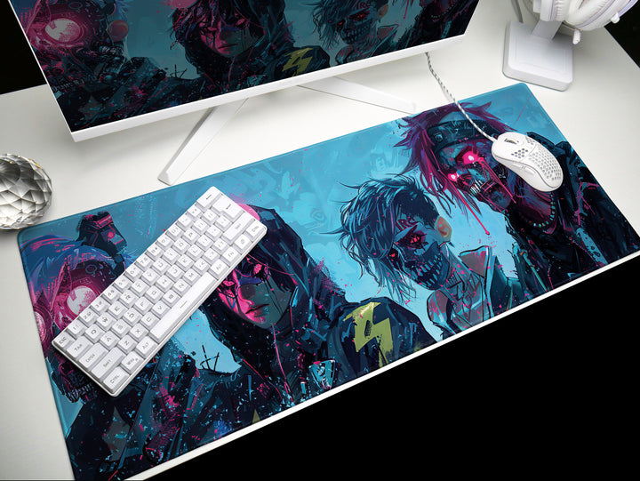 Cyber Vanguard Design 1, Desk Pad, Mouse Pad, Desk Mat, Futuristic Rebellion, Neon Glow, Tech Warriors