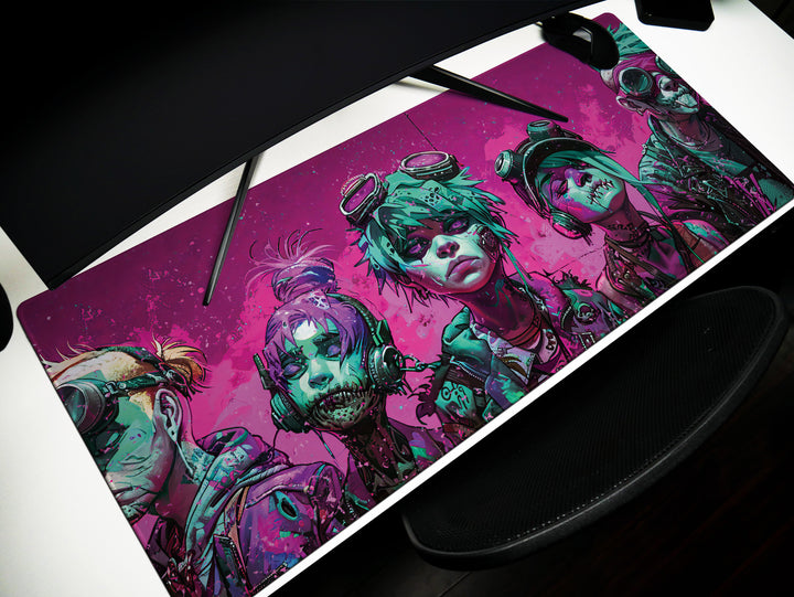 Cyber Vanguard Design 2, Desk Pad, Mouse Pad, Desk Mat, Punk Spectacle, Vibrant Rebellion, Neon Splatter
