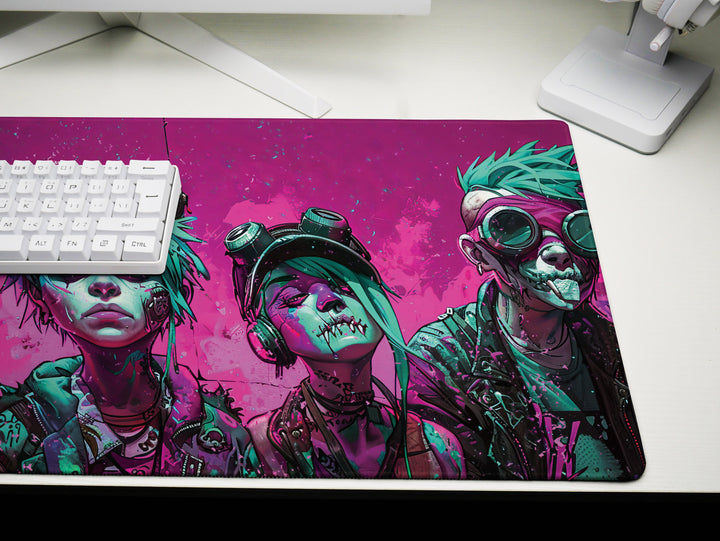 Cyber Vanguard Design 2, Desk Pad, Mouse Pad, Desk Mat, Punk Spectacle, Vibrant Rebellion, Neon Splatter