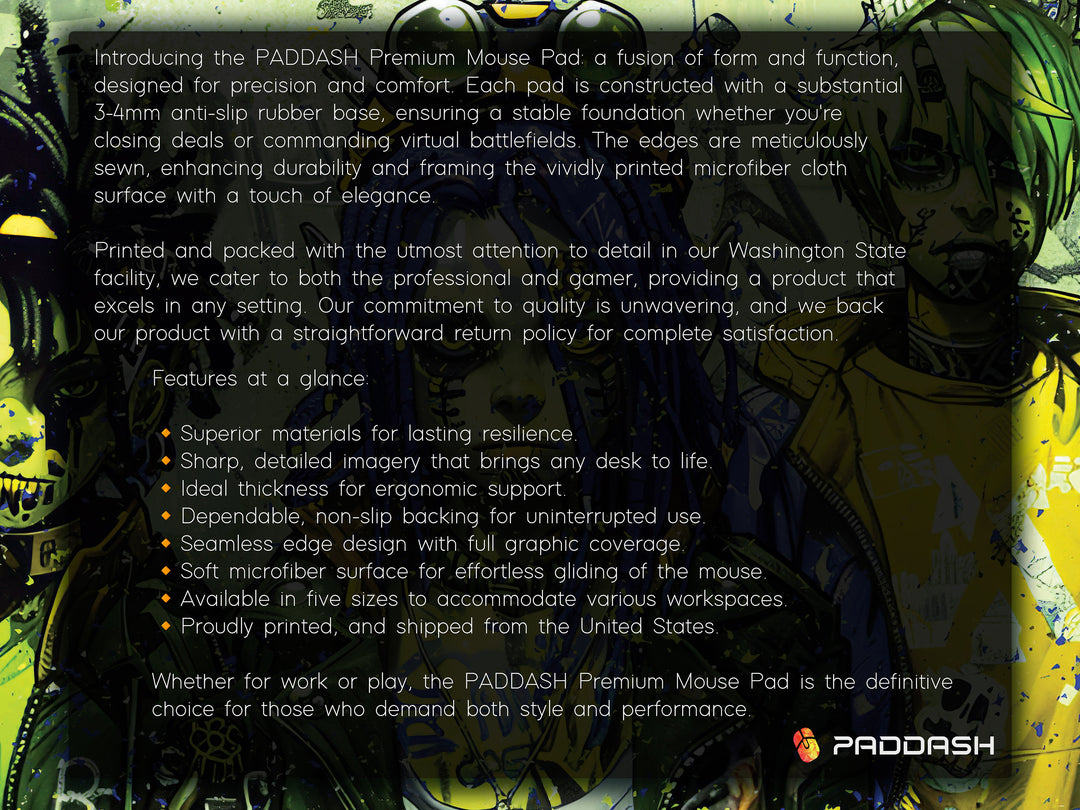 Cyber Vanguard Design 3, Desk Pad, Mouse Pad, Desk Mat, Urban Anarchy, Acid Tones, Graffiti Chic