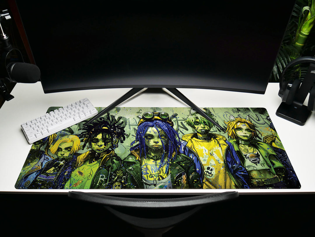 Cyber Vanguard Design 3, Desk Pad, Mouse Pad, Desk Mat, Urban Anarchy, Acid Tones, Graffiti Chic