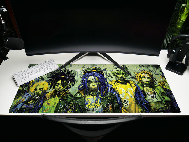 Cyber Vanguard Design 3, Desk Pad, Mouse Pad, Desk Mat, Urban Anarchy, Acid Tones, Graffiti Chic