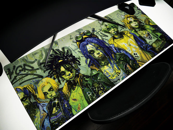 Cyber Vanguard Design 3, Desk Pad, Mouse Pad, Desk Mat, Urban Anarchy, Acid Tones, Graffiti Chic