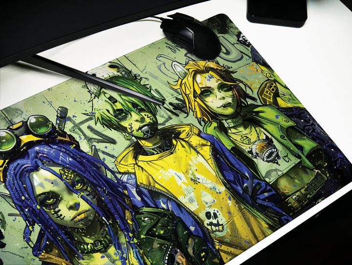 Cyber Vanguard Design 3, Desk Pad, Mouse Pad, Desk Mat, Urban Anarchy, Acid Tones, Graffiti Chic