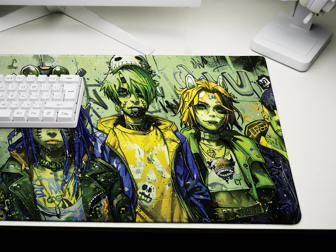 Cyber Vanguard Design 3, Desk Pad, Mouse Pad, Desk Mat, Urban Anarchy, Acid Tones, Graffiti Chic