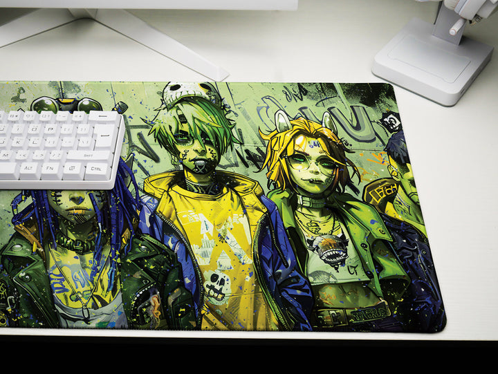Cyber Vanguard Design 3, Desk Pad, Mouse Pad, Desk Mat, Urban Anarchy, Acid Tones, Graffiti Chic