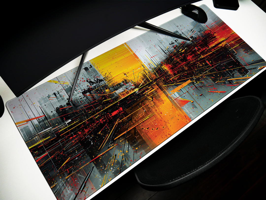 Urban Velocity Design 1, Desk Pad, Mouse Pad, Desk Mat, Dynamic Cityscape, High-Speed Aesthetic, Vivid Work Accessory
