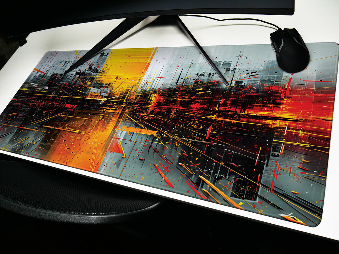 Urban Velocity Design 1, Desk Pad, Mouse Pad, Desk Mat, Dynamic Cityscape, High-Speed Aesthetic, Vivid Work Accessory