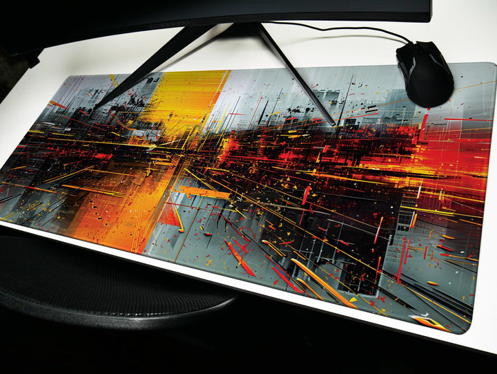 Urban Velocity Design 1, Desk Pad, Mouse Pad, Desk Mat, Dynamic Cityscape, High-Speed Aesthetic, Vivid Work Accessory
