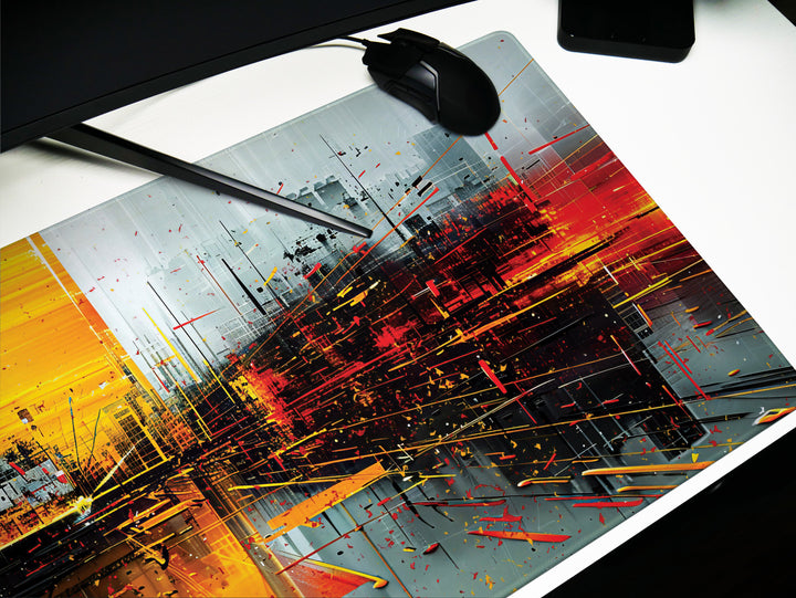 Urban Velocity Design 1, Desk Pad, Mouse Pad, Desk Mat, Dynamic Cityscape, High-Speed Aesthetic, Vivid Work Accessory