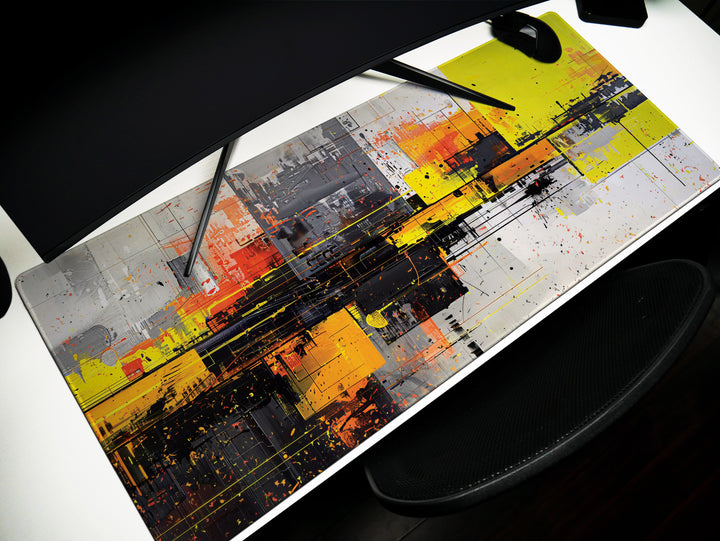 Urban Velocity Design 2, Desk Pad, Mouse Pad, Desk Mat, Abstract Urban Chaos, Splatter Artwork, Vibrant Office Decor