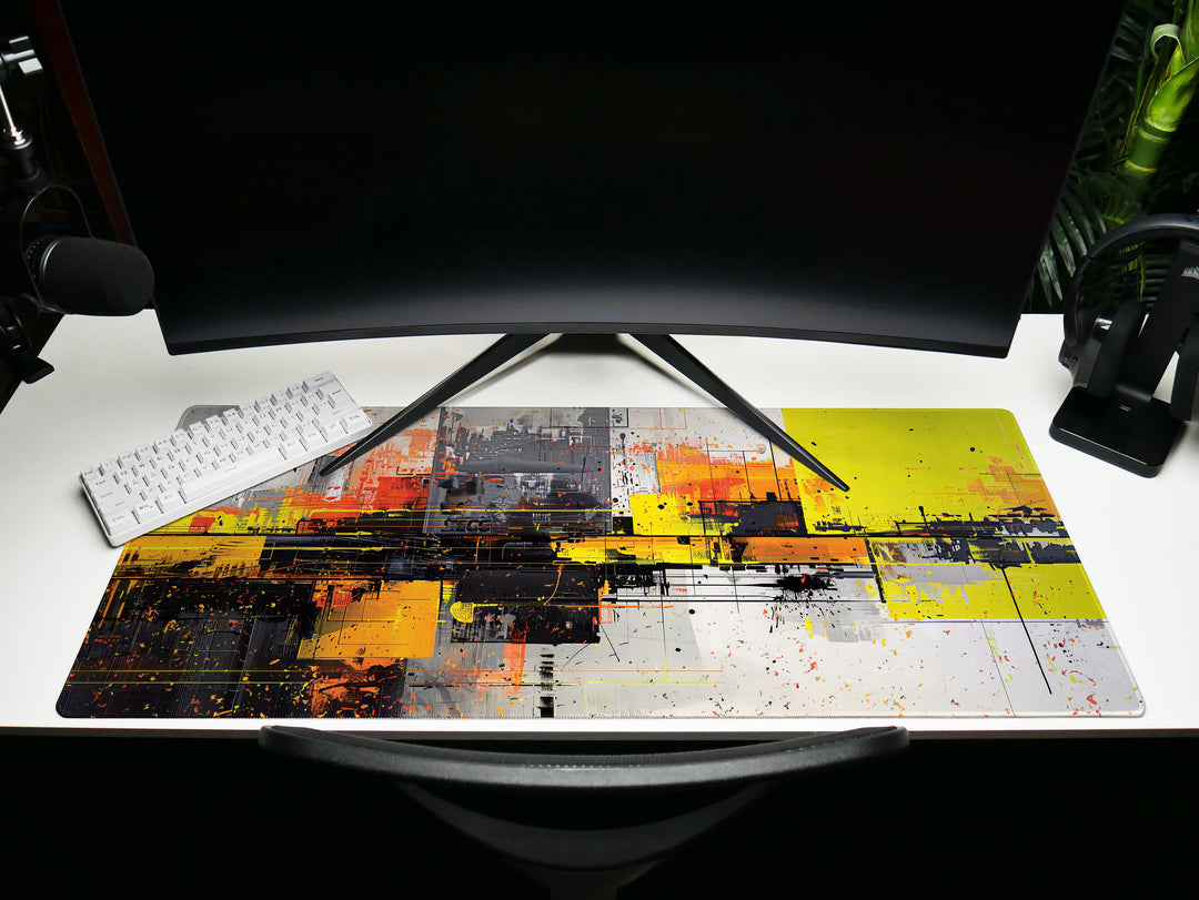 Urban Velocity Design 2, Desk Pad, Mouse Pad, Desk Mat, Abstract Urban Chaos, Splatter Artwork, Vibrant Office Decor