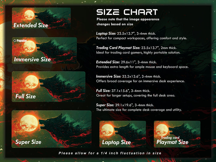 Lunar Howl Design 1, Desk Pad, Wide Mouse Mat, Fiery Night Beast, Mystical Moonlit Sky, Artistic Inferno