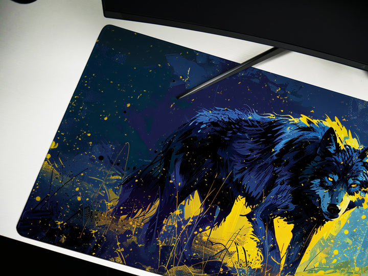 Lunar Howl Design 3, Desk Pad, Celestial Canine Serenade, Neon Night Howler, Enigmatic Purple Essence
