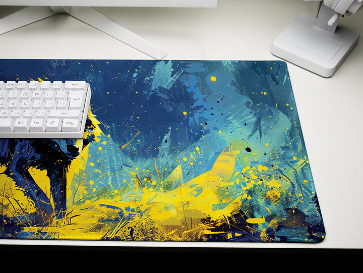 Lunar Howl Design 3, Desk Pad, Celestial Canine Serenade, Neon Night Howler, Enigmatic Purple Essence