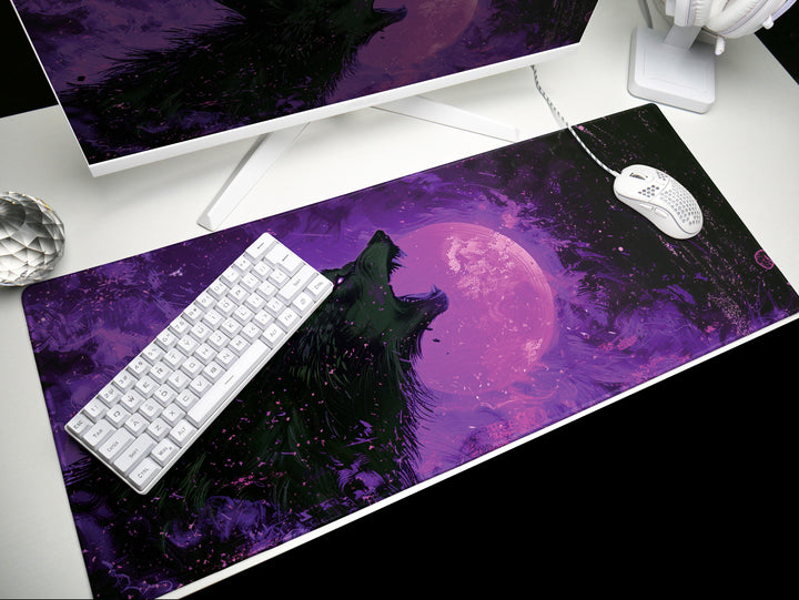 Lunar Howl Design 5, Desk Pad, Sapphire Stalker, Starry Wilderness, Electric Yellow Essence
