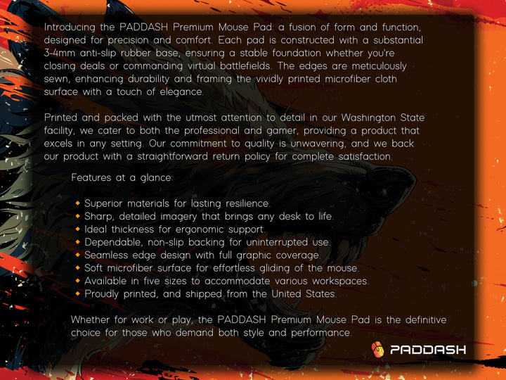 Lunar Howl Design 6, Desk Pad, Artic Echo, Frosty Foliage Fantasy, Crimson Dawn Contrast