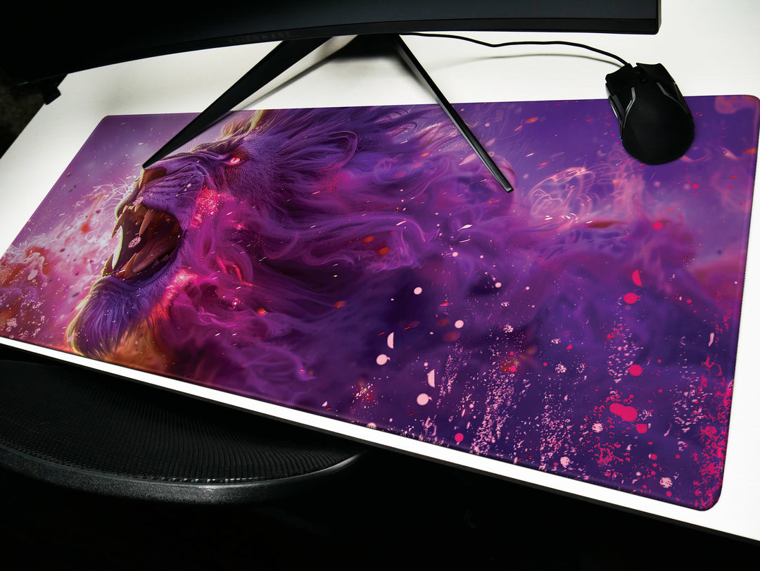 Majestic Roar Design 1, Desk Pad, Mouse Pad, Desk Mat, Ethereal Purple Essence, Fierce Creature Art