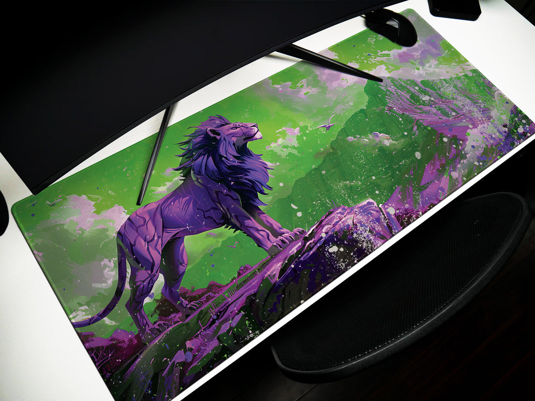Majestic Roar Design 2, Desk Pad, Mouse Pad, Desk Mat, Regal Purple Majesty, Commanding Mountain King