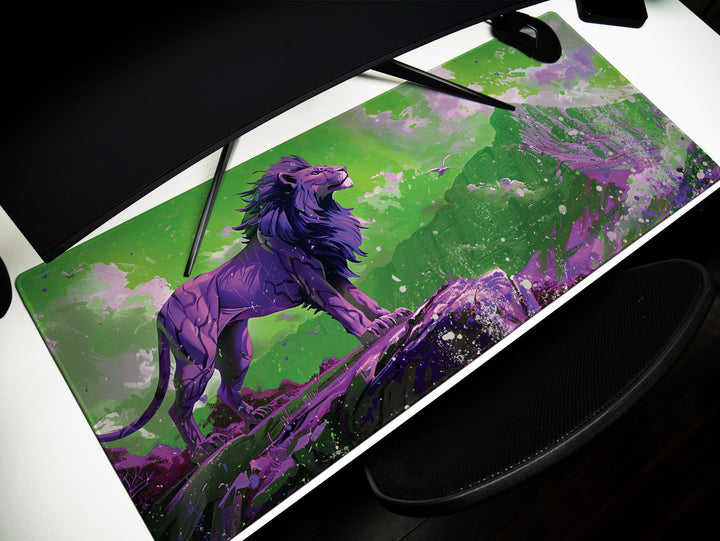 Majestic Roar Design 2, Desk Pad, Mouse Pad, Desk Mat, Regal Purple Majesty, Commanding Mountain King