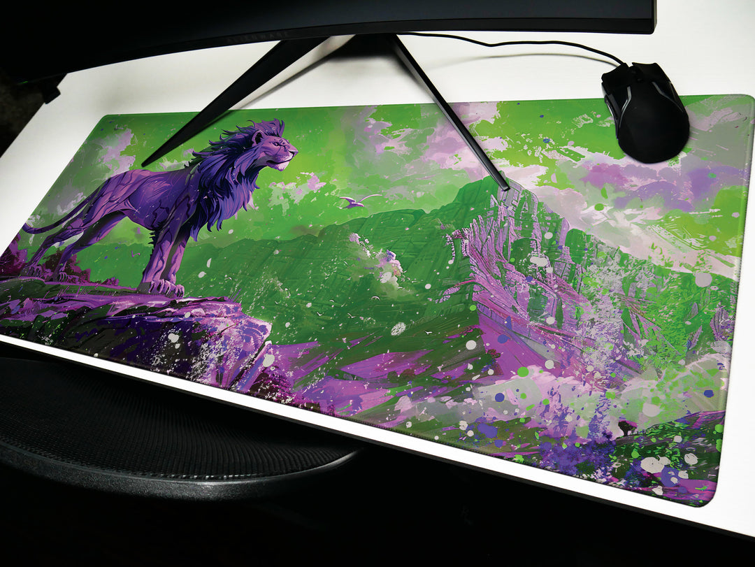 Majestic Roar Design 2, Desk Pad, Mouse Pad, Desk Mat, Regal Purple Majesty, Commanding Mountain King