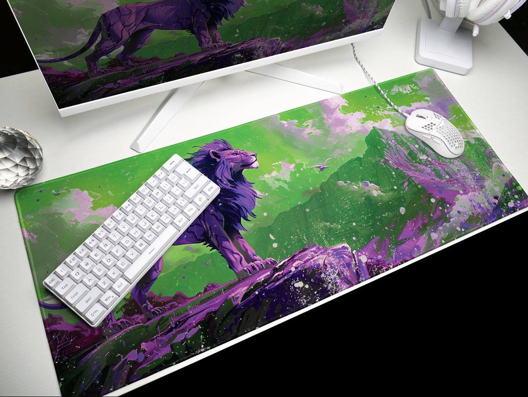 Majestic Roar Design 2, Desk Pad, Mouse Pad, Desk Mat, Regal Purple Majesty, Commanding Mountain King