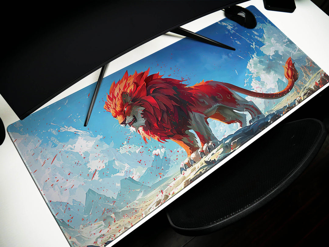 Majestic Roar Design 4, Desk Pad, Mouse Pad, Desk Mat, Alpine Blaze Monarch, Fiery Spirit Summit