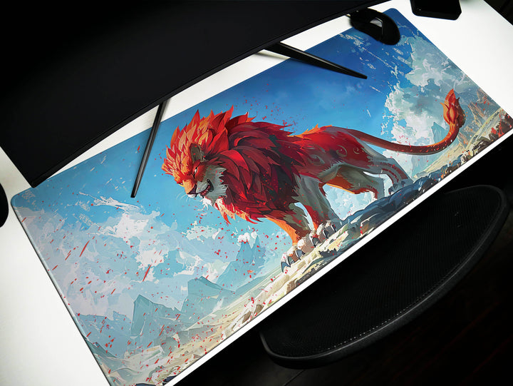 Majestic Roar Design 4, Desk Pad, Mouse Pad, Desk Mat, Alpine Blaze Monarch, Fiery Spirit Summit