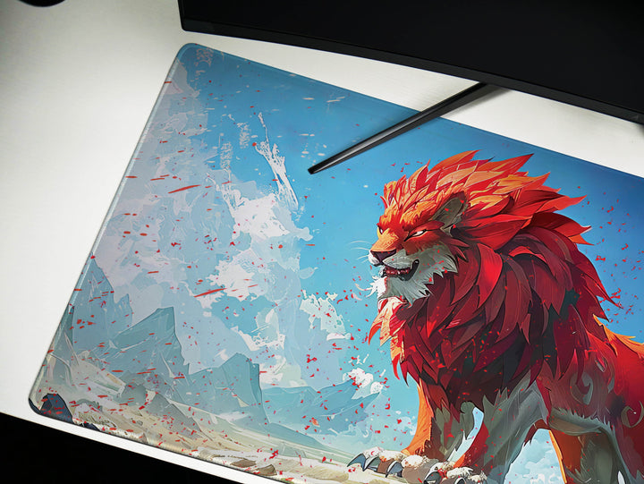 Majestic Roar Design 4, Desk Pad, Mouse Pad, Desk Mat, Alpine Blaze Monarch, Fiery Spirit Summit