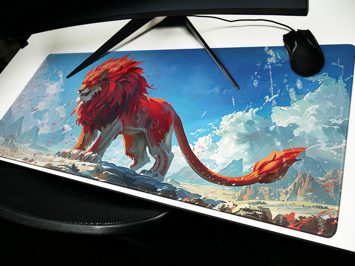 Majestic Roar Design 4, Desk Pad, Mouse Pad, Desk Mat, Alpine Blaze Monarch, Fiery Spirit Summit