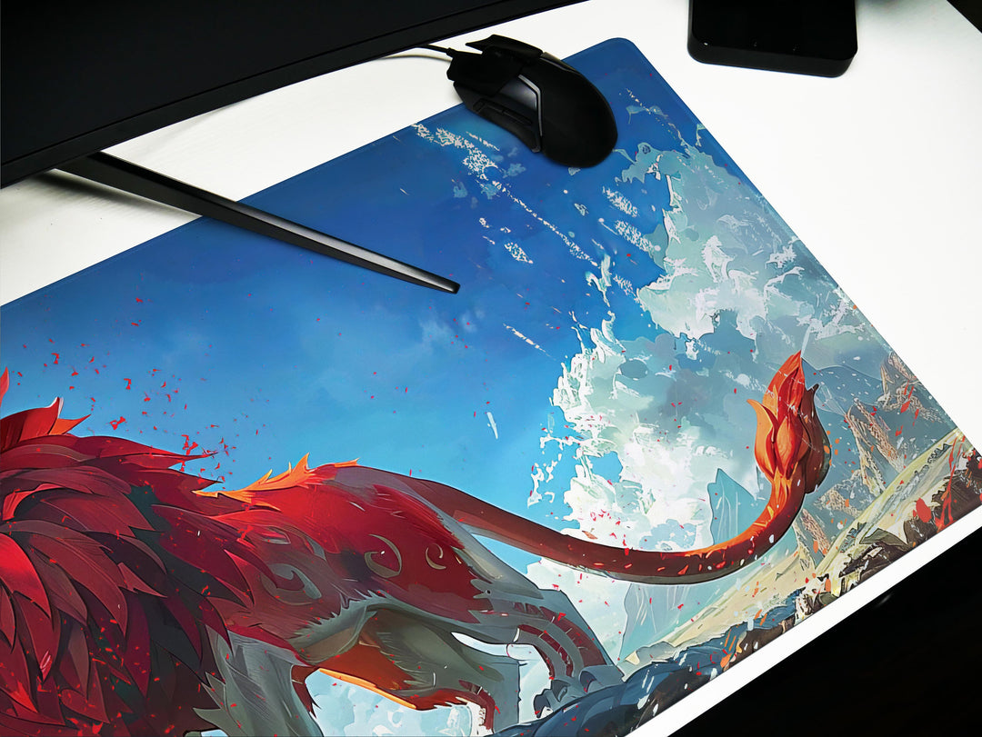 Majestic Roar Design 4, Desk Pad, Mouse Pad, Desk Mat, Alpine Blaze Monarch, Fiery Spirit Summit