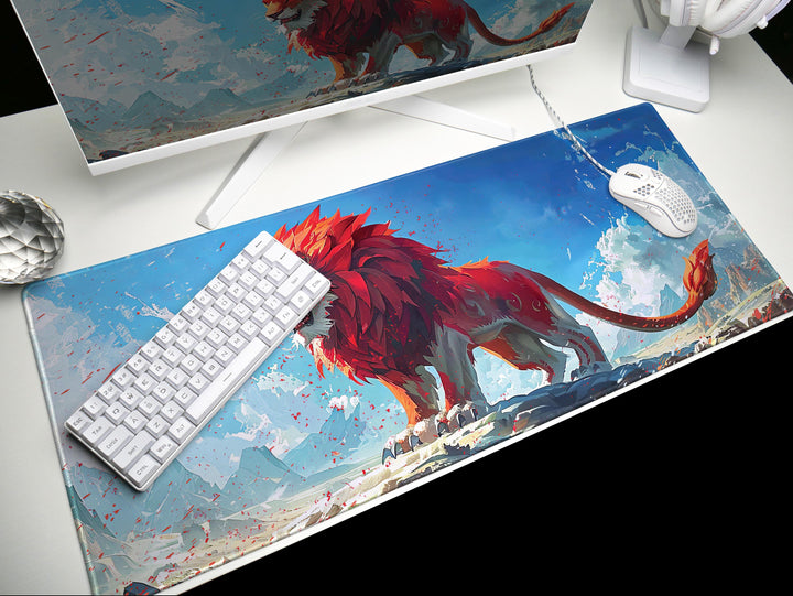 Majestic Roar Design 4, Desk Pad, Mouse Pad, Desk Mat, Alpine Blaze Monarch, Fiery Spirit Summit